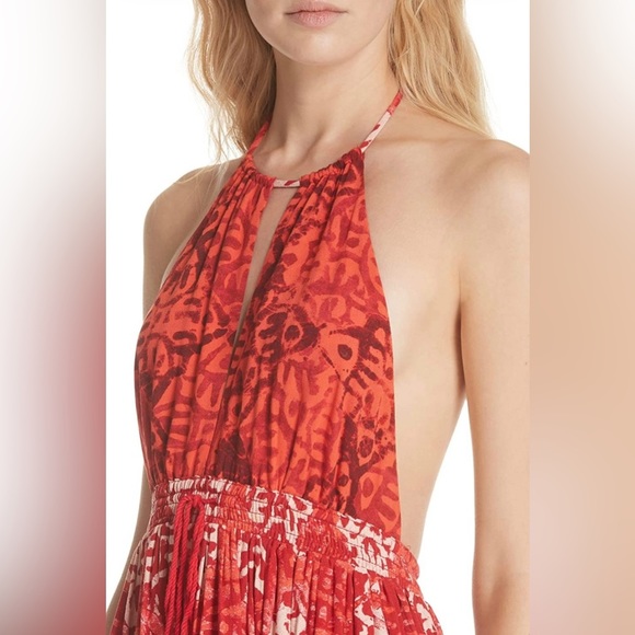 FREE PEOPLE BEACH DAY MINI DRESS WITH HALTER NECKLINE IN RED SIZE SMALL - Picture 6 of 16